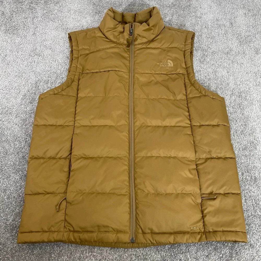 North Face 550 Down Puffer Vest Mens Large Quilted Insulated Tan Gold